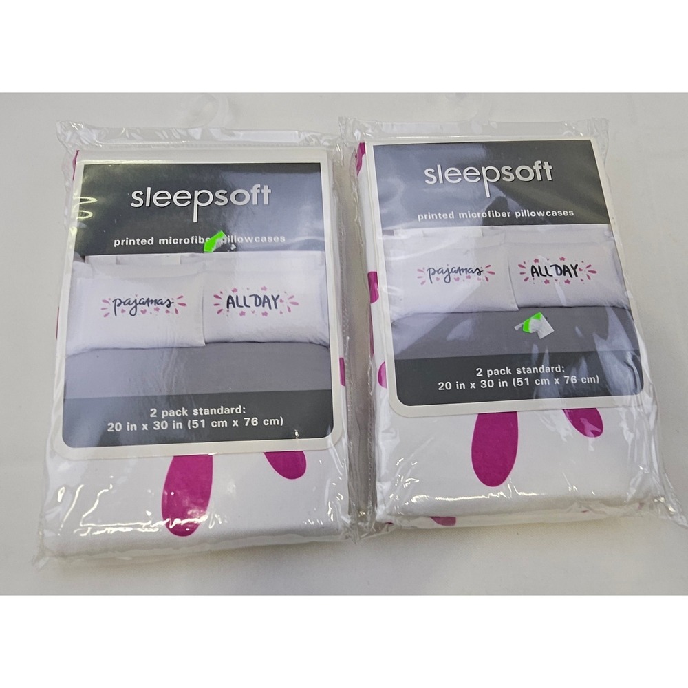 Sleepsoft Pillowcases All Day Standard‎ Microfiber White Pink New 2 Pack